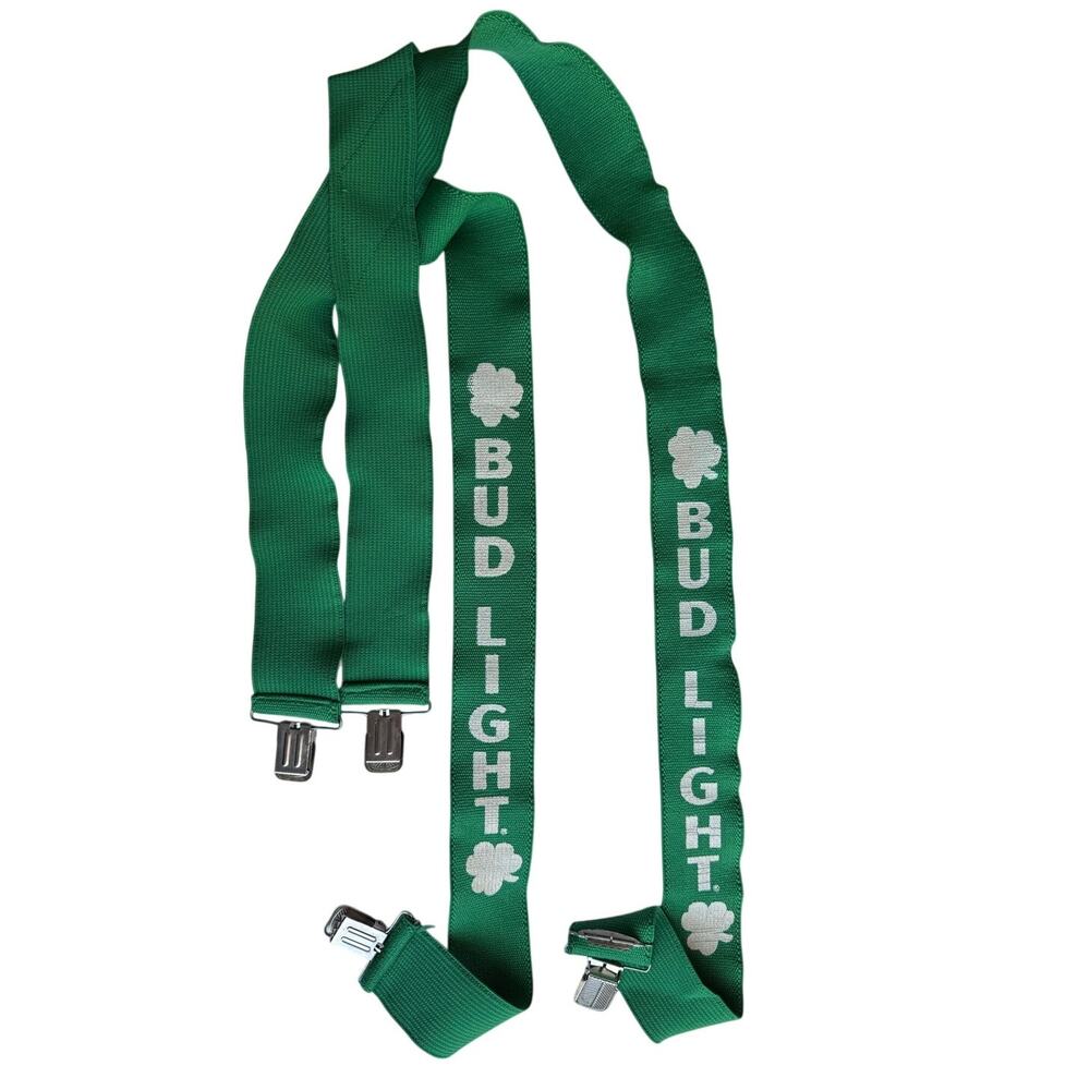 Vintage Bud Light Shamrock Green Suspenders St Patricks Day Promo